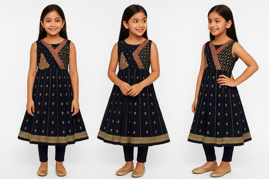 ✨ Elegant Navy Blue Embroidered Kurta Set for Kids – Festive & Ethnic Wear