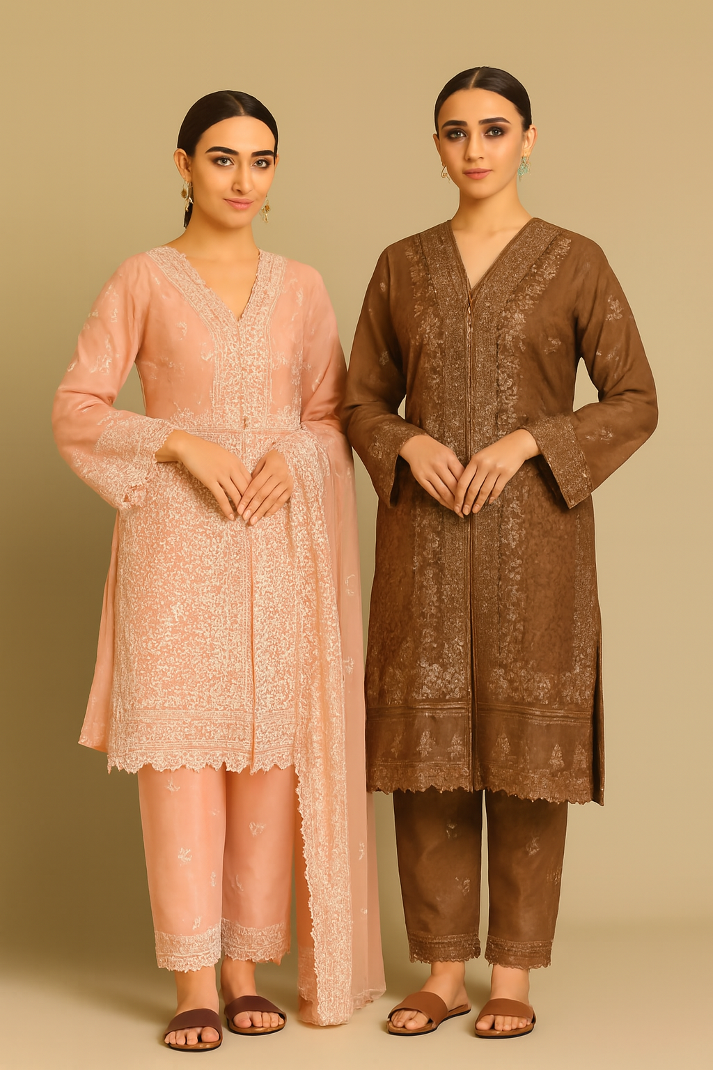 Luxury Embroidered Organza 3‑Piece Suit – Peach & Gold Festive Wear