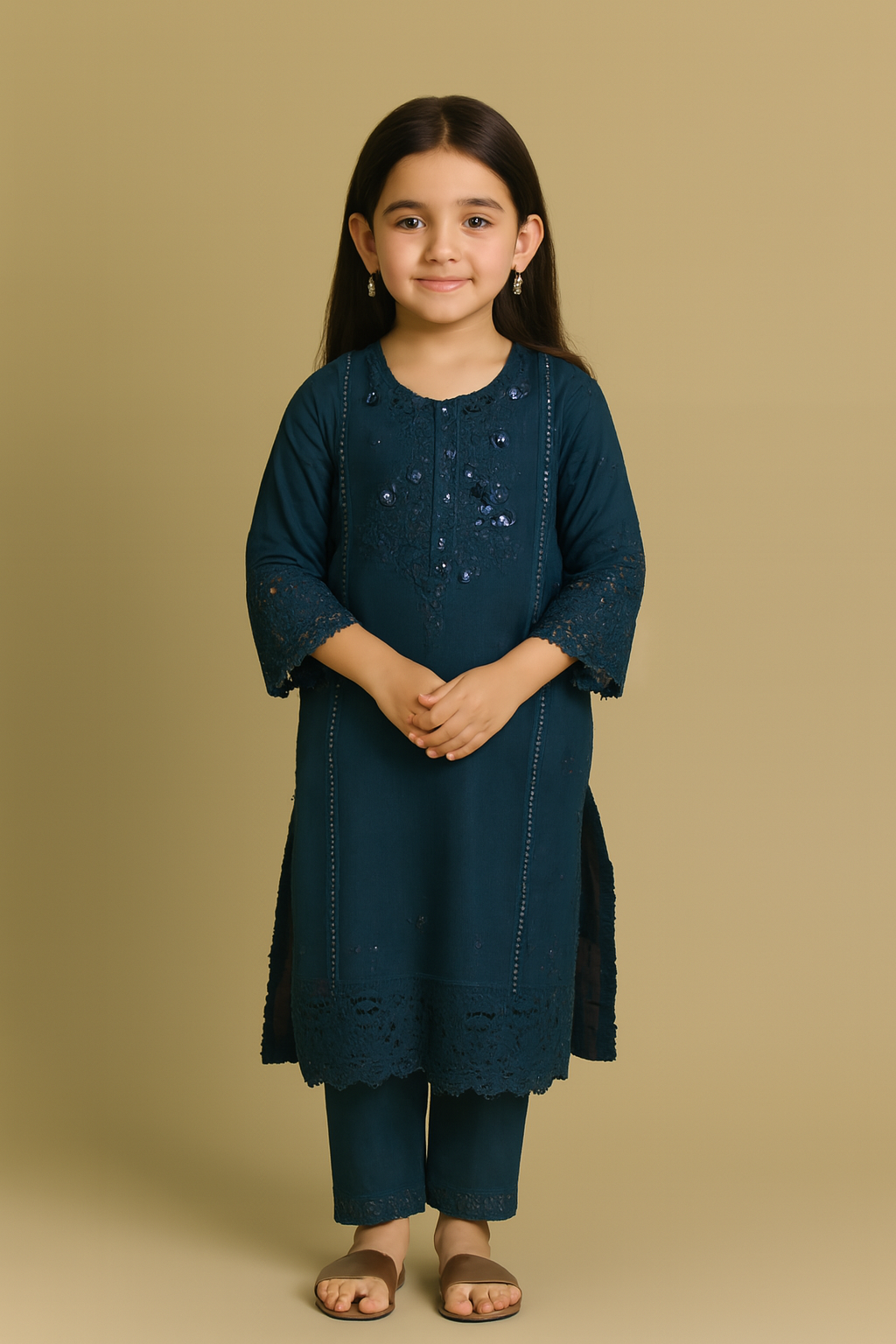 π’ Embroidered Teal Kurta Set β Festive Wear for Girls