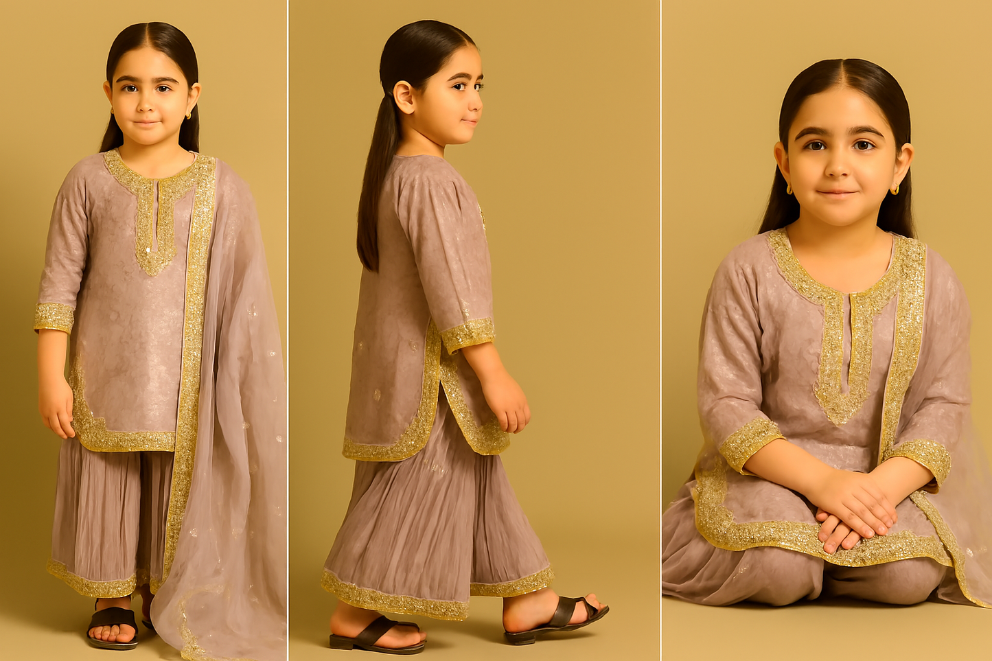 π Lavender Gold Embroidered Sharara Set β Kidswear by OutlookFashion