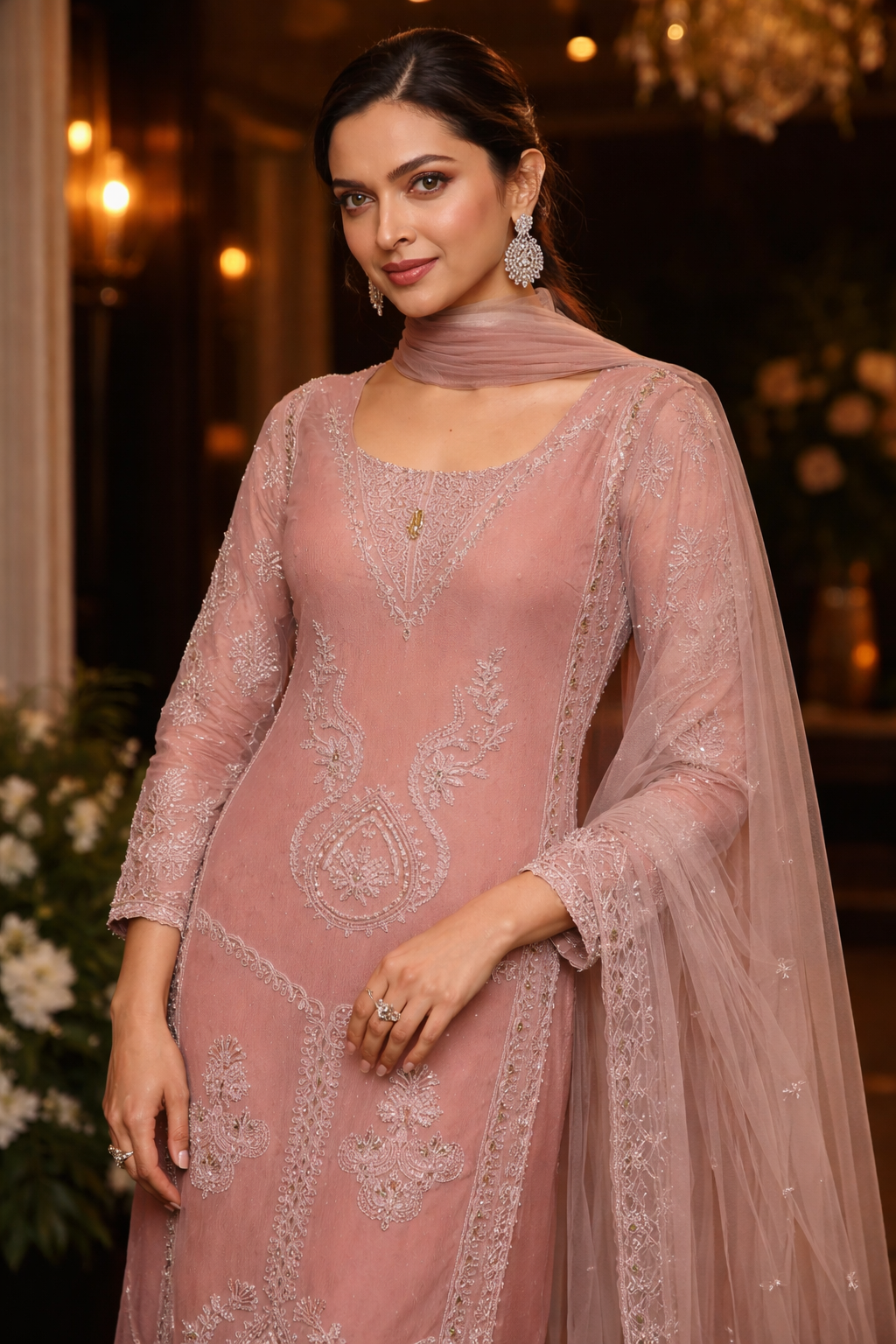 Blush Pink Embroidered Straight Kurta Set with Dupatta