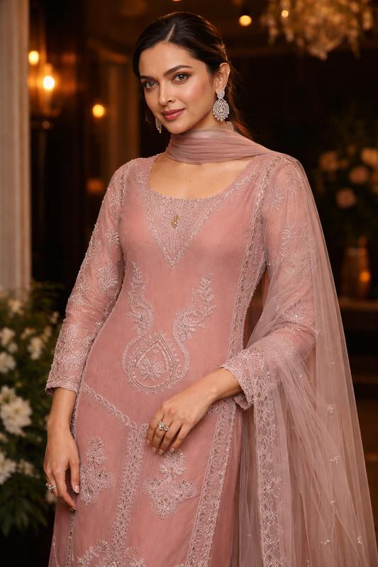 Blush Pink Embroidered Straight Kurta Set with Dupatta