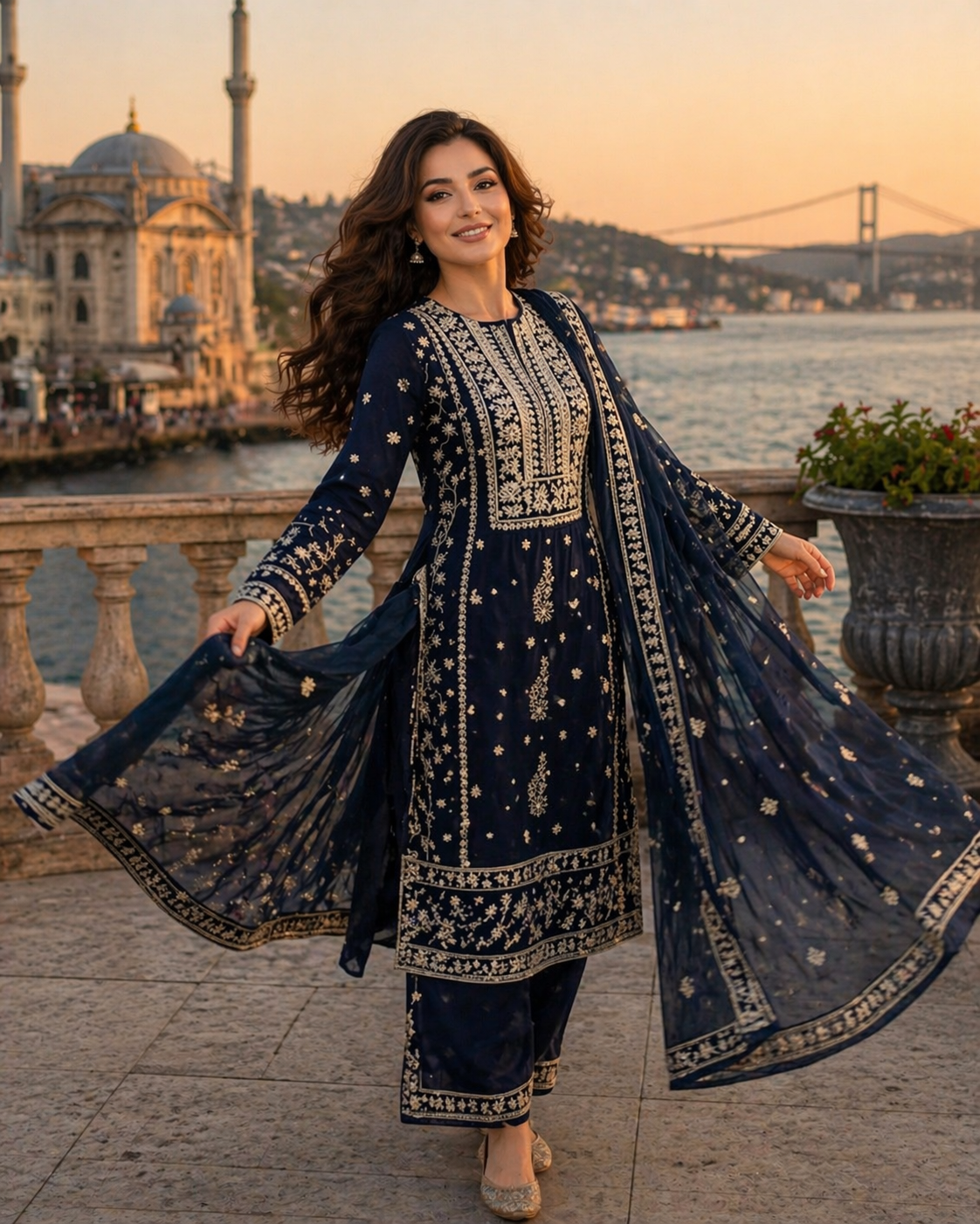 Royal Blue Gold Embroidered Traditional Outfit