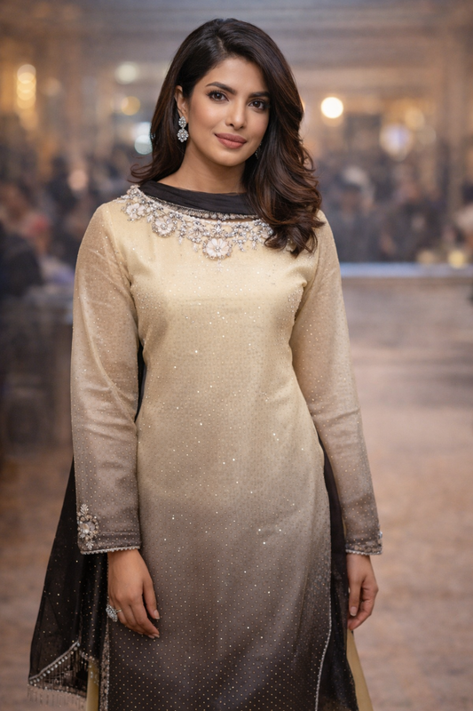 Elegant Cream Ombre Embroidered Salwar Kameez | Women’s Party Wear Pakistani Suit