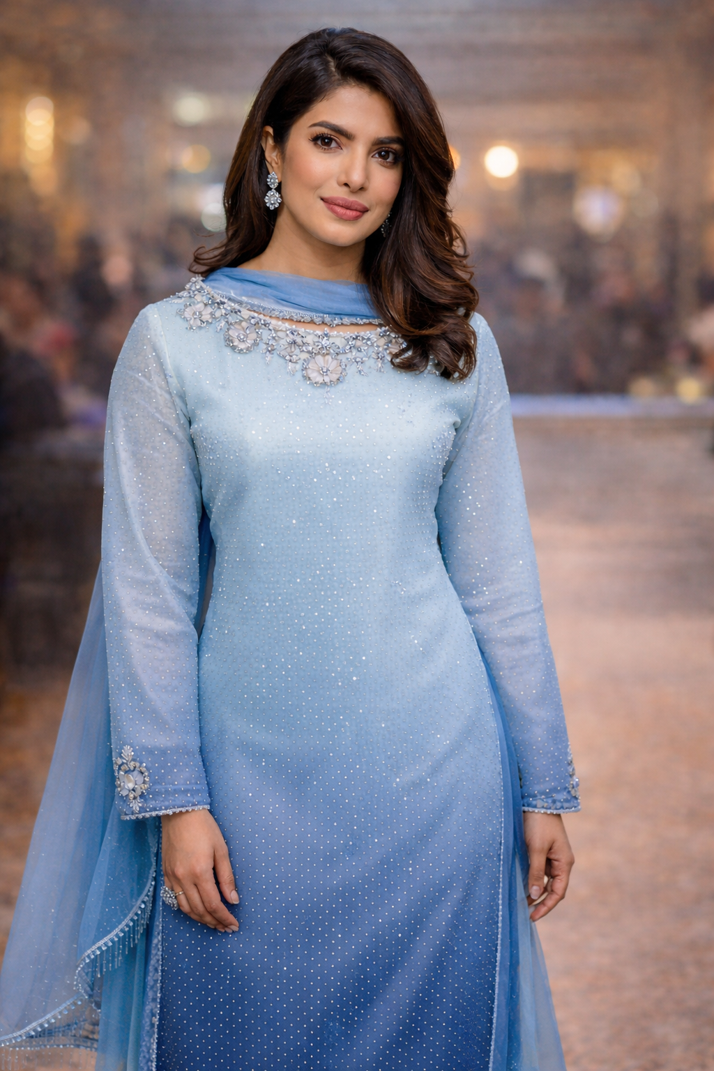 Elegant Cream Ombre Embroidered Salwar Kameez | Women’s Party Wear Pakistani Suit