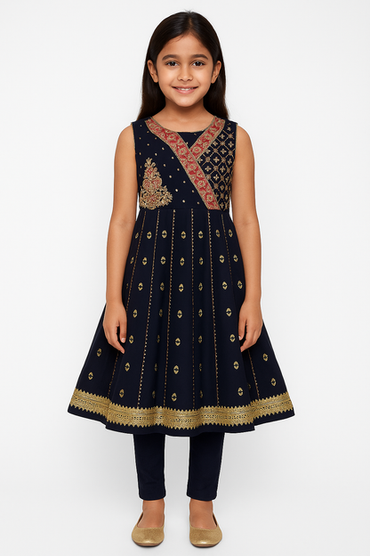 ✨ Elegant Navy Blue Embroidered Kurta Set for Kids – Festive & Ethnic Wear