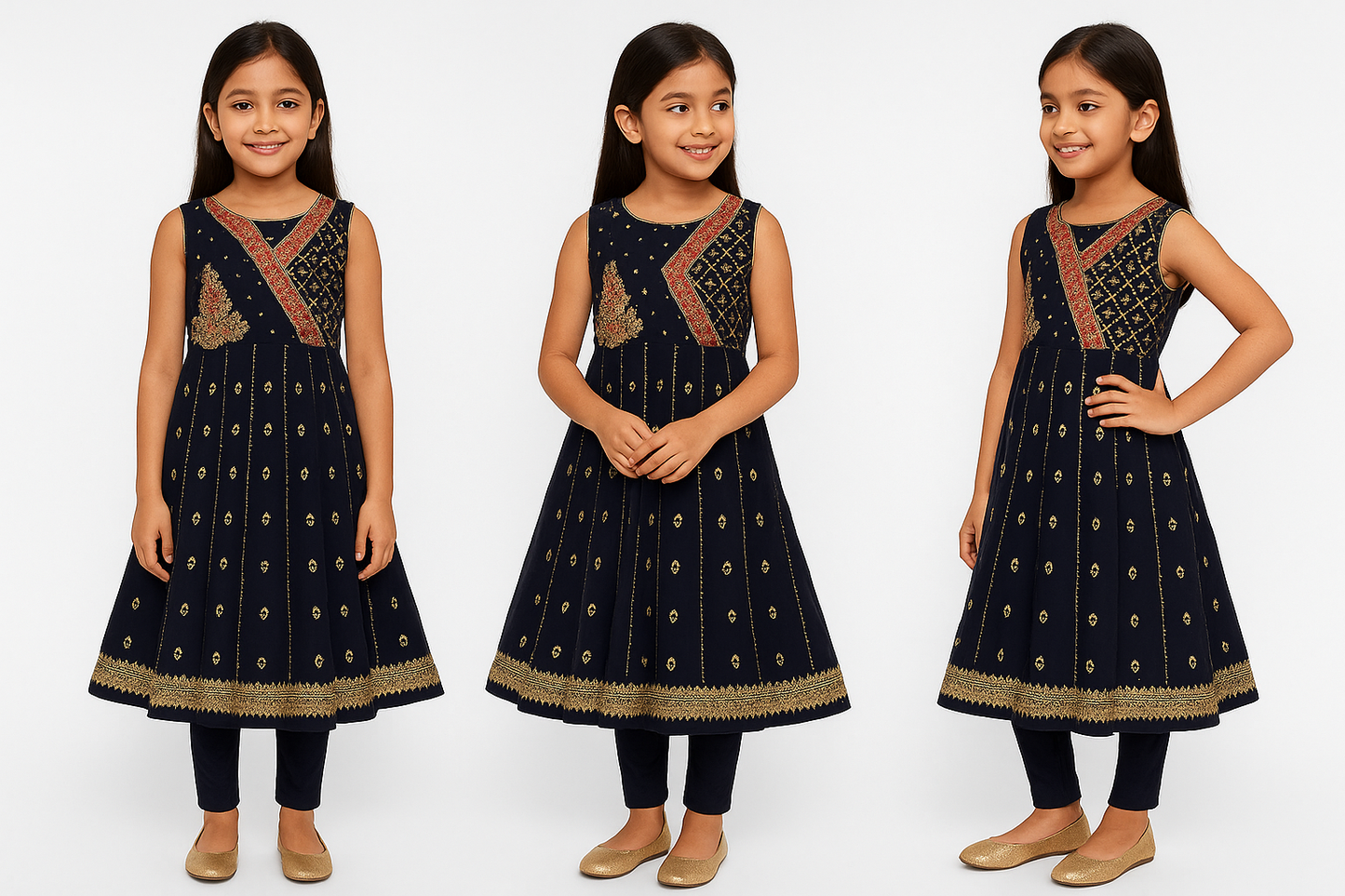 ✨ Elegant Navy Blue Embroidered Kurta Set for Kids – Festive & Ethnic Wear