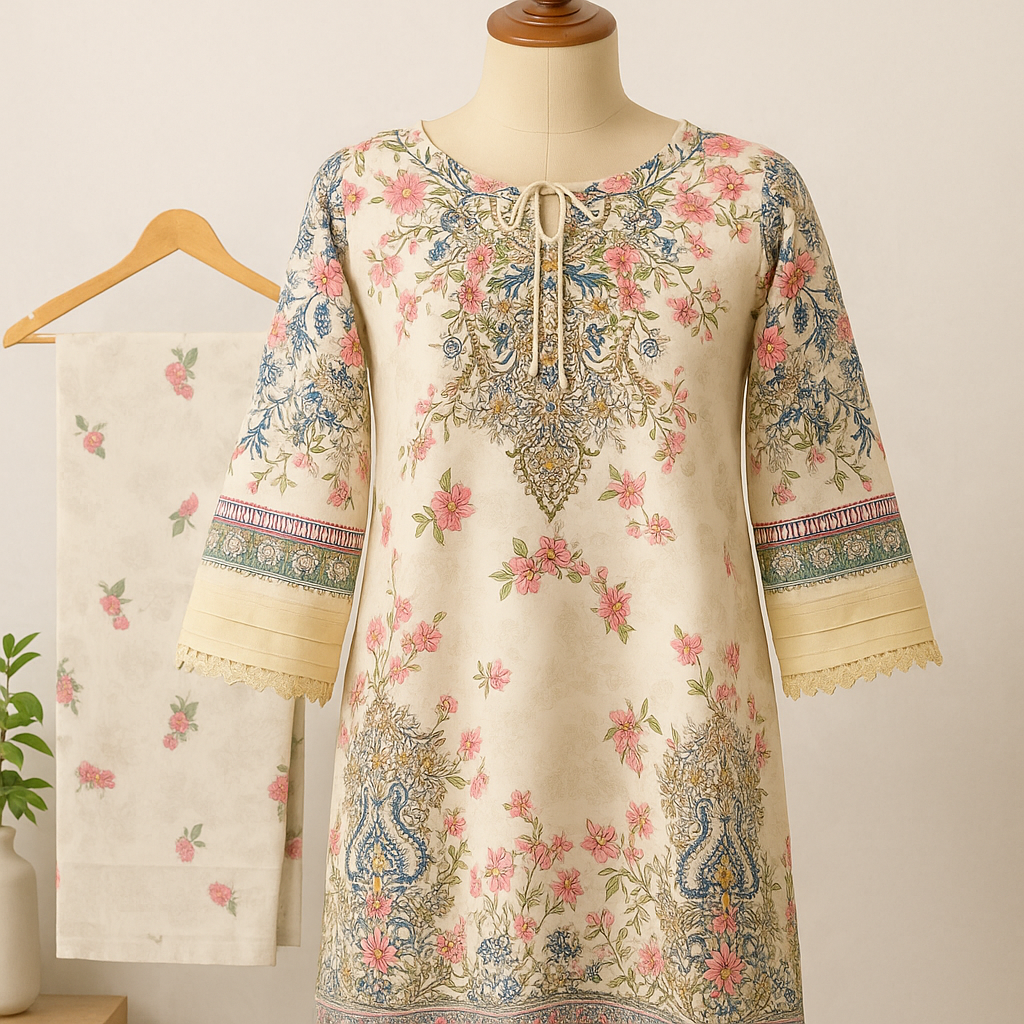 Elegant Pastel Floral Embroidered Lawn Suit