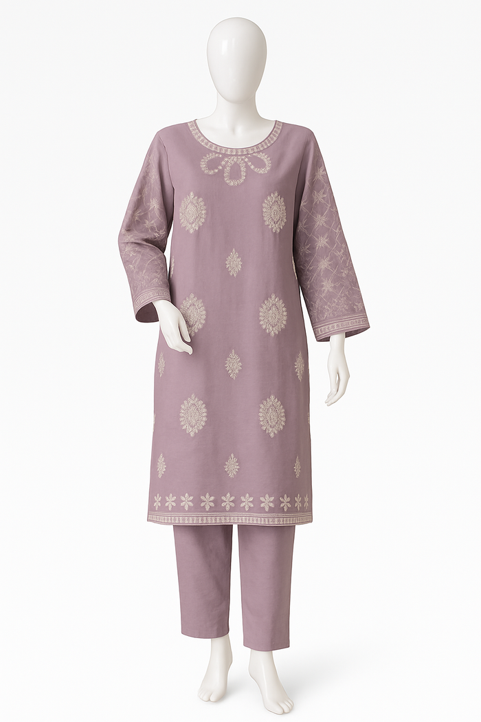 Embroidered 3-Piece Cotton Suit