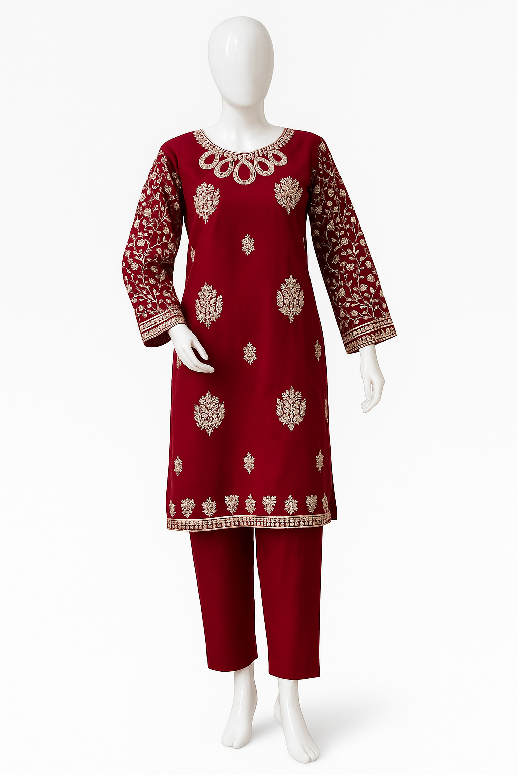 Embroidered 3-Piece Cotton Suit
