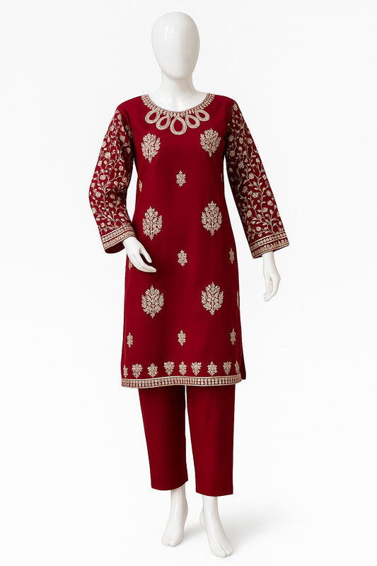 Embroidered 3-Piece Cotton Suit