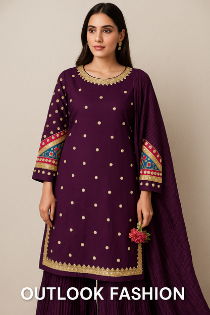 Luxury Yellow Embroidered 3-Piece Suit with Flared Trouser – OutlookFashio