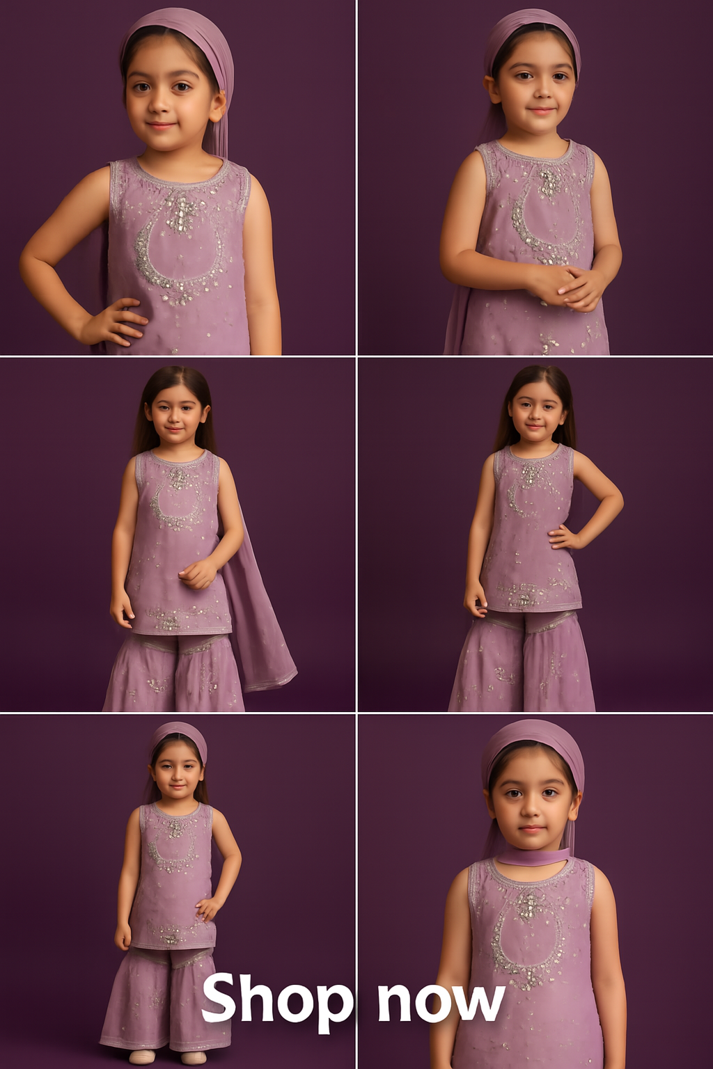 🌙 Lavender Embroidered Sharara Set for Girls – Traditional & Festive Elegance
