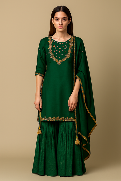 Embroidered Sharara Set – Pastel Blue & Deep Green