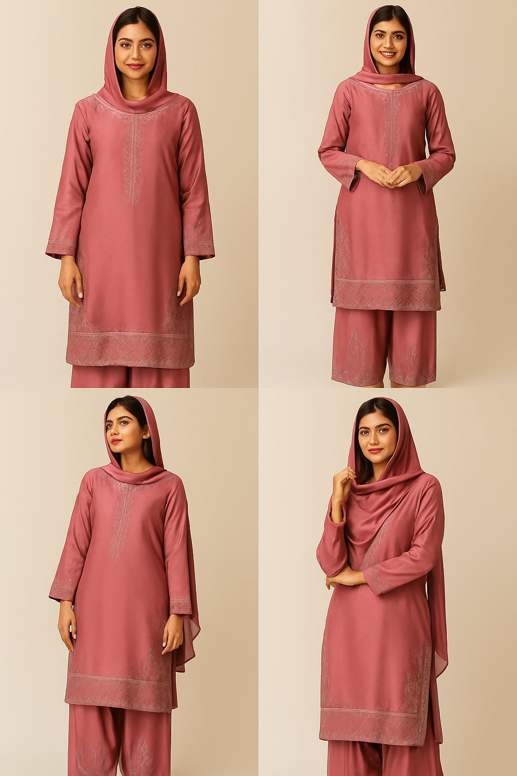 🌹 Traditional Rose Embroidered Pakistani Outfit – Elegant Kameez, Palazzo & Dupatta Set