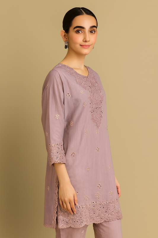 Luxury Lavender Embroidered Kurta Set