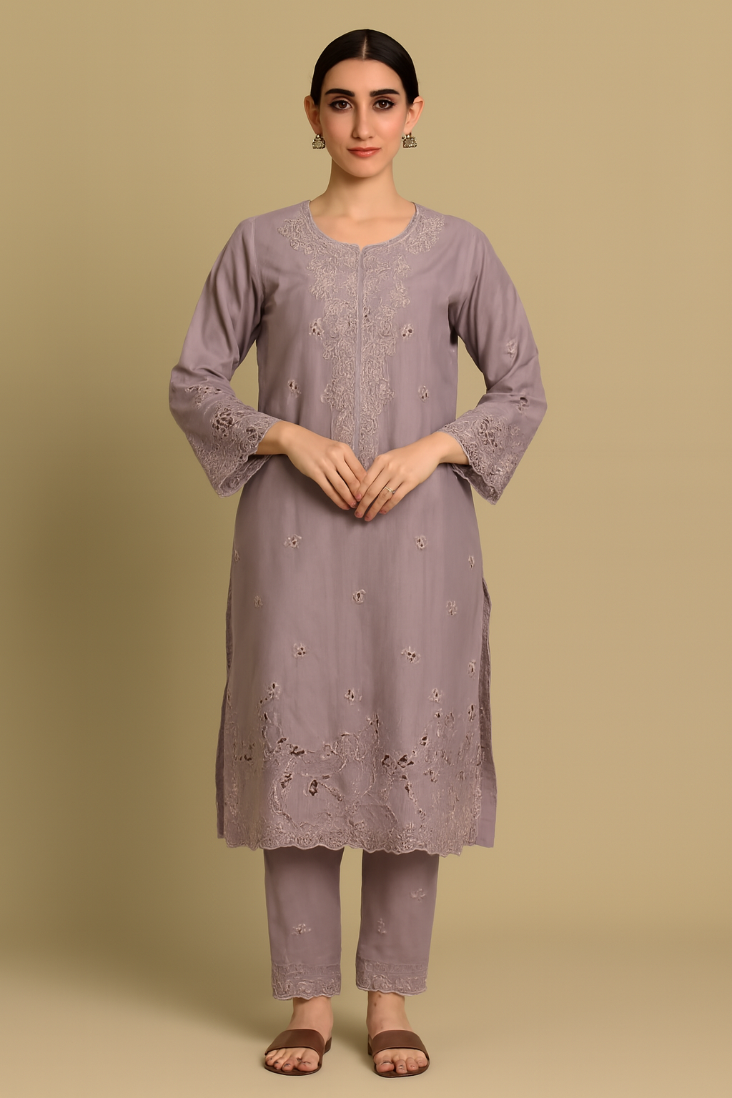 Luxury Lavender Embroidered Kurta Set