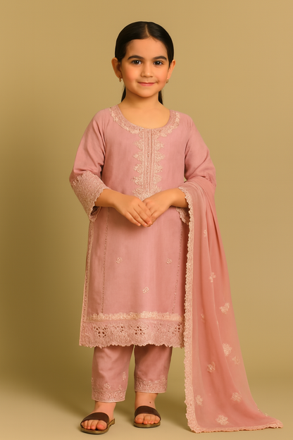 🌸 Embroidered Pink Kurta Set – Traditional Wear for Girls
