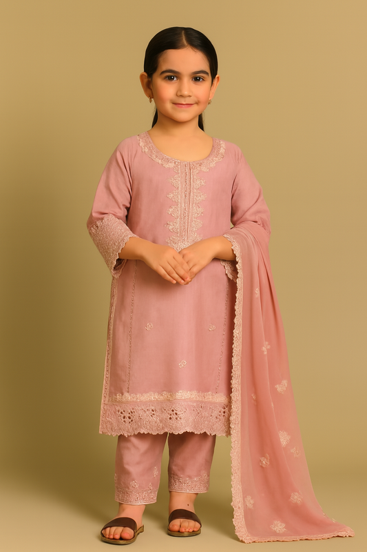 🌸 Embroidered Pink Kurta Set – Traditional Wear for Girls