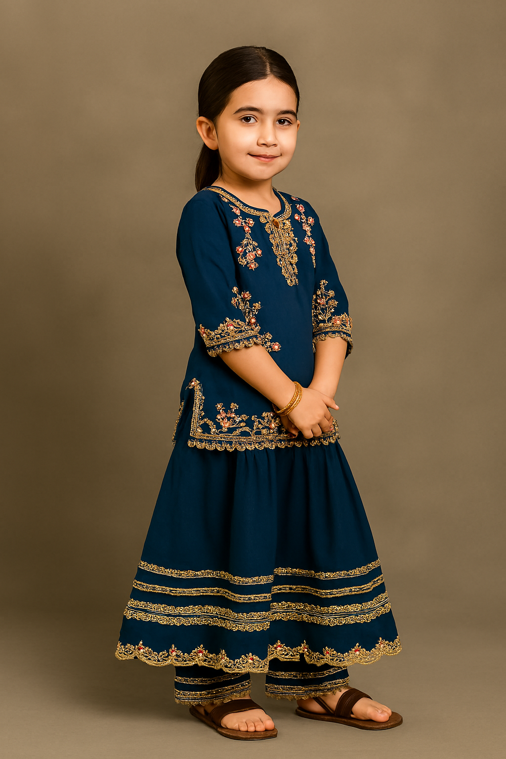💙 Navy Blue Floral Embroidered Sharara Set – Kidswear by OutlookFashion