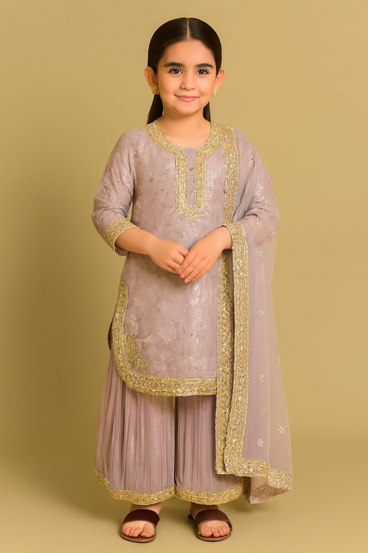 💜 Lavender Gold Embroidered Sharara Set – Kidswear by OutlookFashion