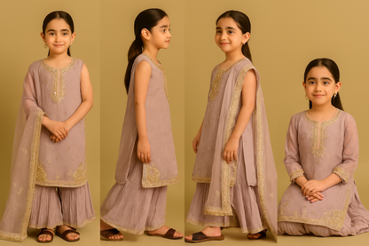 💜 Lavender Gold Embroidered Sharara Set – Kidswear by OutlookFashion