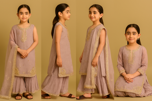 💜 Lavender Gold Embroidered Sharara Set – Kidswear by OutlookFashion