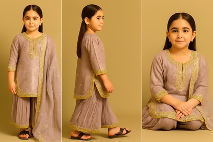 💜 Lavender Gold Embroidered Sharara Set – Kidswear by OutlookFashion