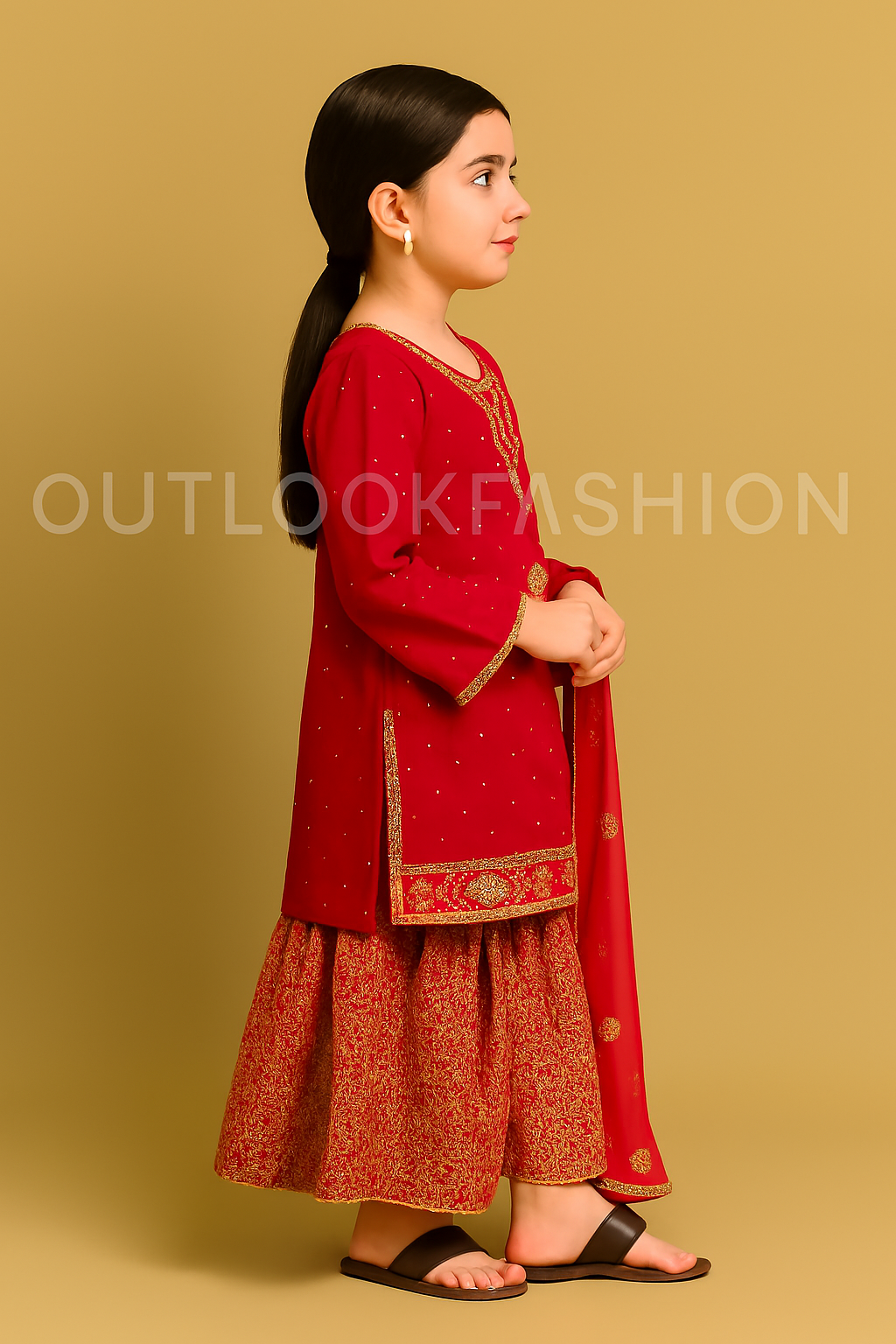 Red Embroidered Sharara Set – Kidswear by OutlookFashion