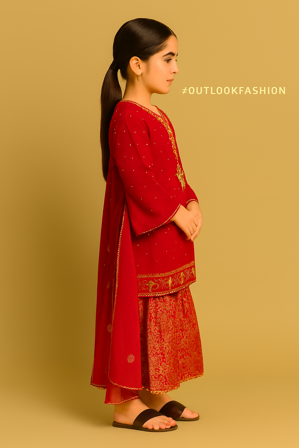 Red Embroidered Sharara Set – Kidswear by OutlookFashion
