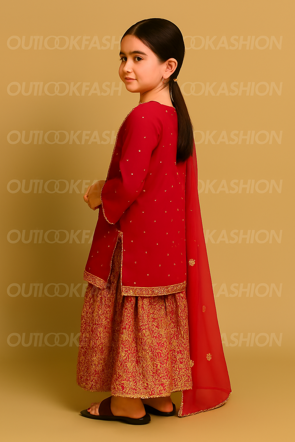 Red Embroidered Sharara Set – Kidswear by OutlookFashion