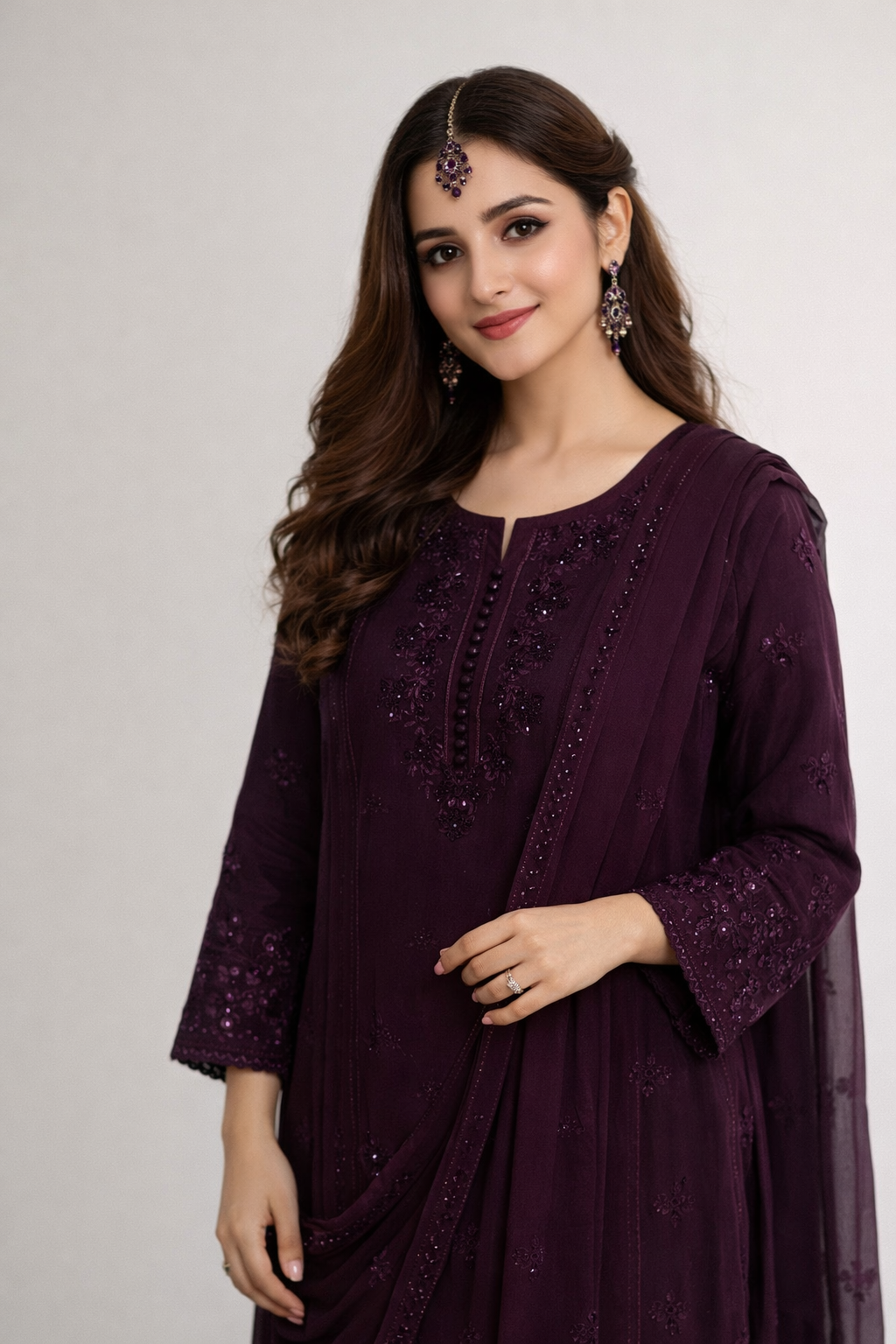 Maroon Embroidered Kurta with Dupatta – Elegant Traditional Outfit for Women | Outlook fashion