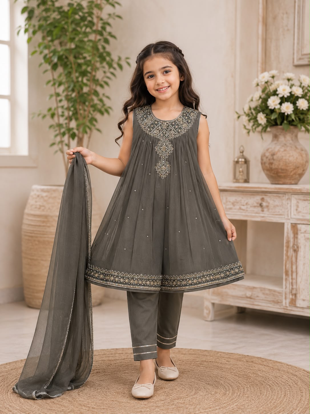 Girls Handmade Chiffon Frock Suit
