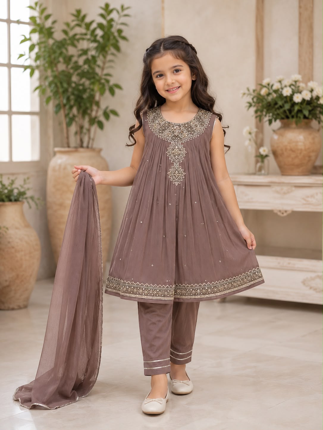 Girls Handmade Chiffon Frock Suit