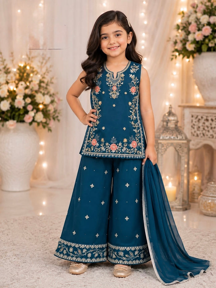 Handmade Chiffon Full Sleeves Sharara Size 8 to 13 Years